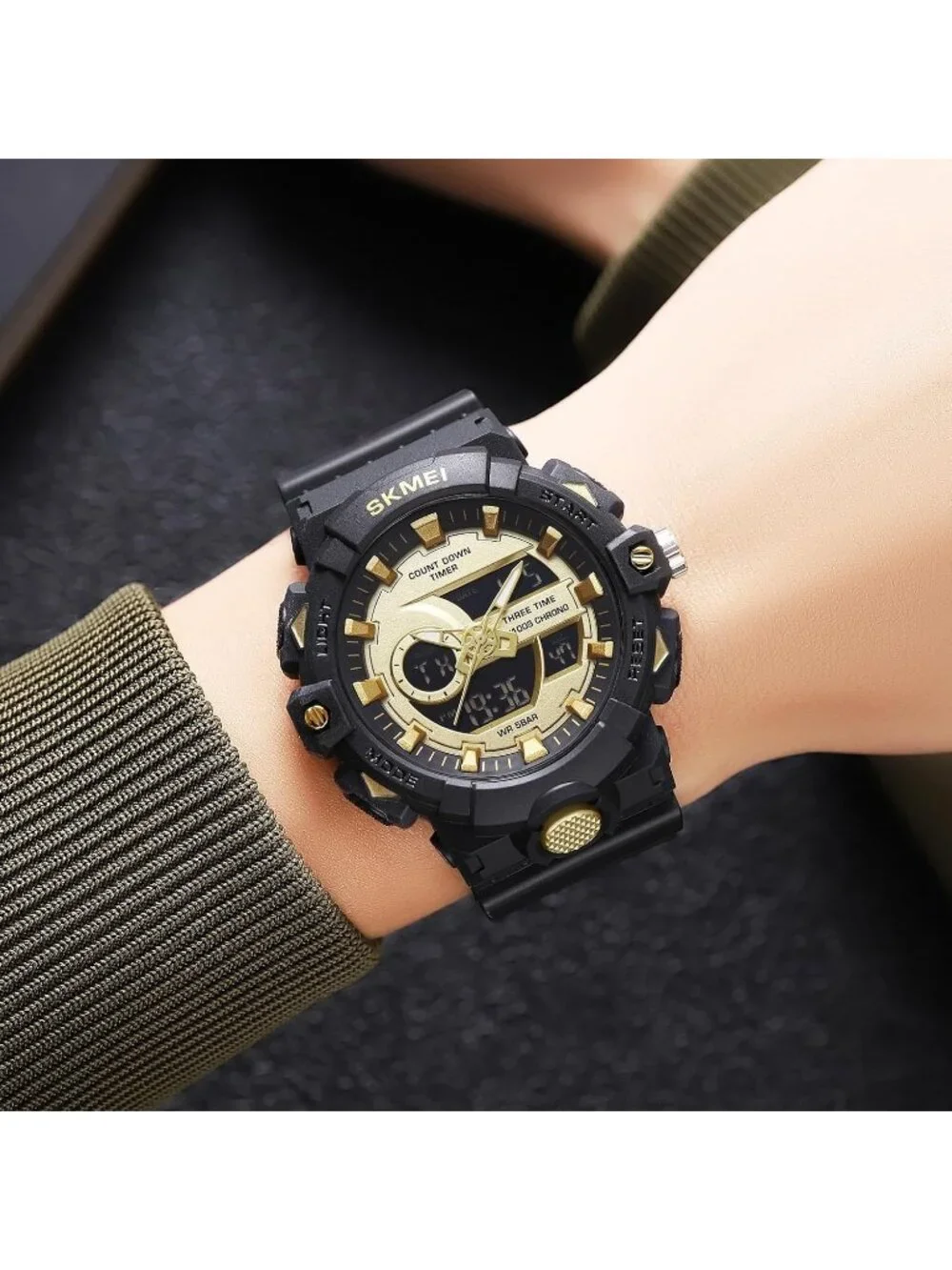 Men's Black Gold Analog Quartz Electronic Military Multifunction Digital Watch